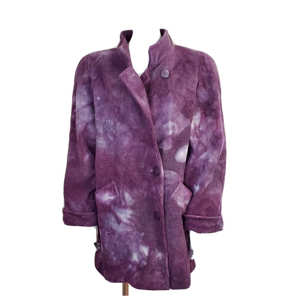 Unique Carole Hallman Artist Dyed Wool Blend Felt Coat Purple 9/10 fits M-L